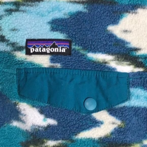Patagonia Womans S Synchilla Snap T Fleece Pullover Blue Green Wave Print - Picture 3 of 5